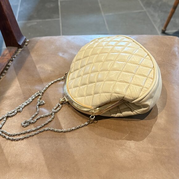 Vintage Elbief England Quilted Leather Chain strap frame handbag cream offwhite - Picture 3 of 6